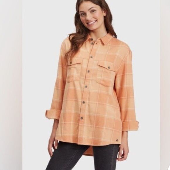 NWT ROXY Turn It Up Check Button Down Shirt Orange White Size Large - Picture 5 of 10